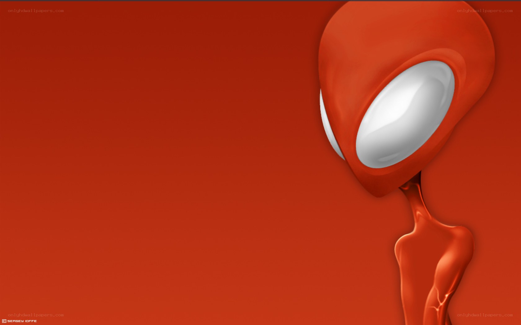 Red alien character on red background