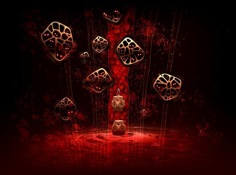 Red alien environment with floating structures
