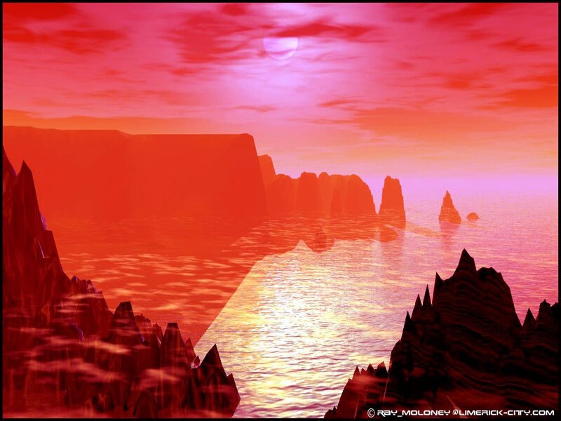 Red alien landscape at sunset