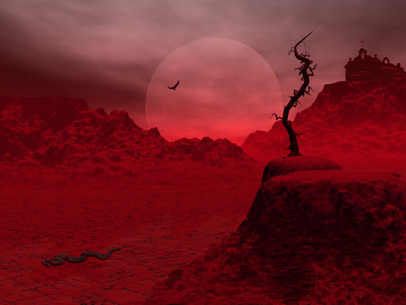 Red Alien Landscape — Dramatic, Night, 3d Render