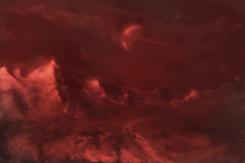 Red Alien Landscape — Dramatic, Night, Digital Art, Mountains