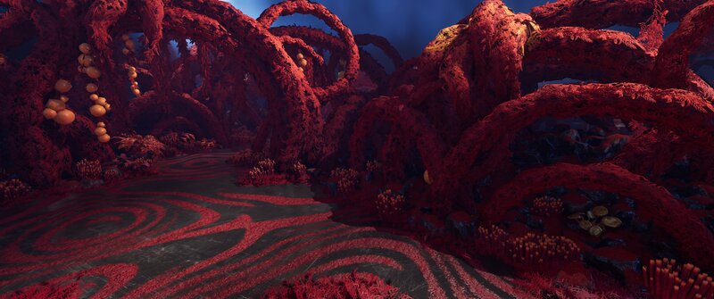 Red Alien Landscape — Dramatic, Night, Digital Art, Roots