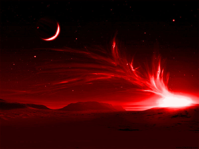 Red alien landscape with celestial body
