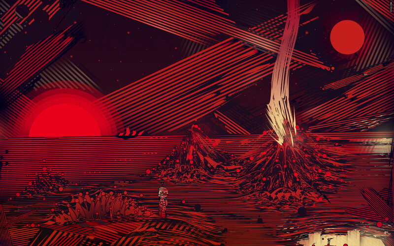 Red alien landscape with lone figure