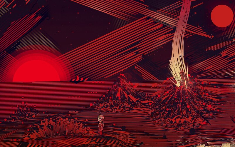 Red alien landscape with lone figure