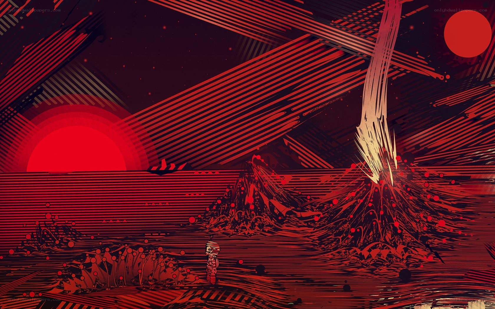Red alien landscape with lone figure