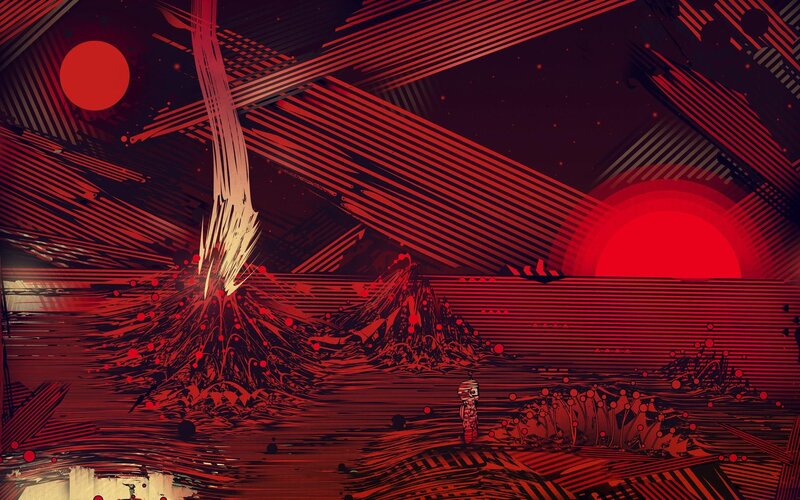 Red alien landscape with lone figure