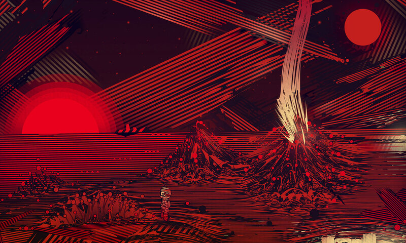 Red alien landscape with lone figure