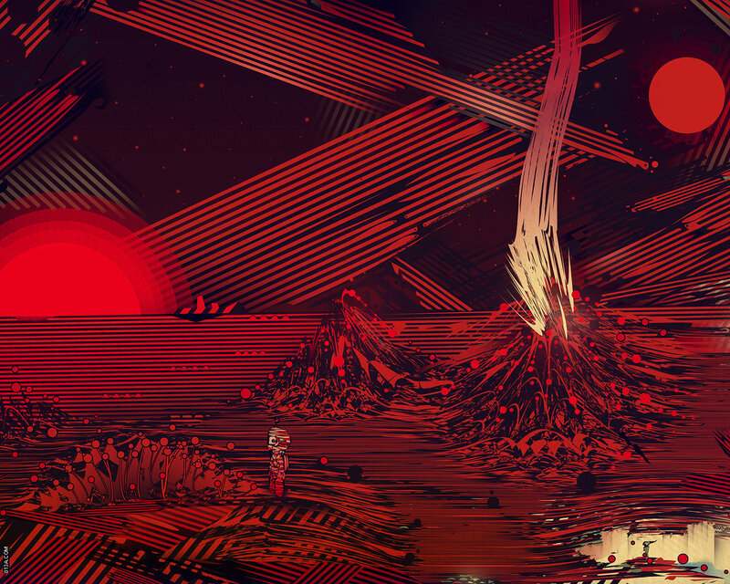 Red alien landscape with robot