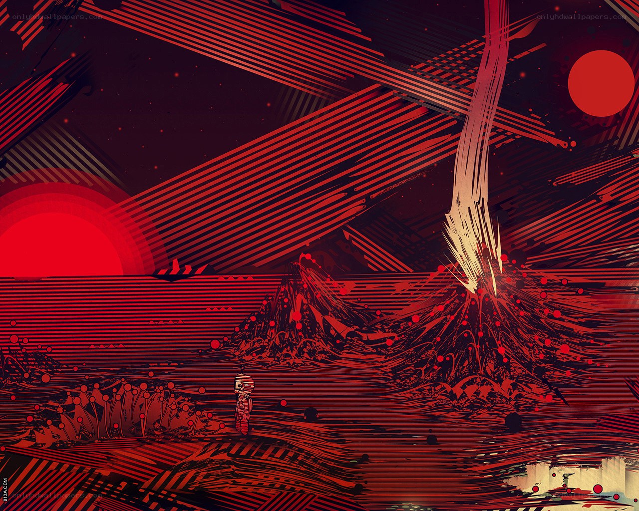 Red alien landscape with robot
