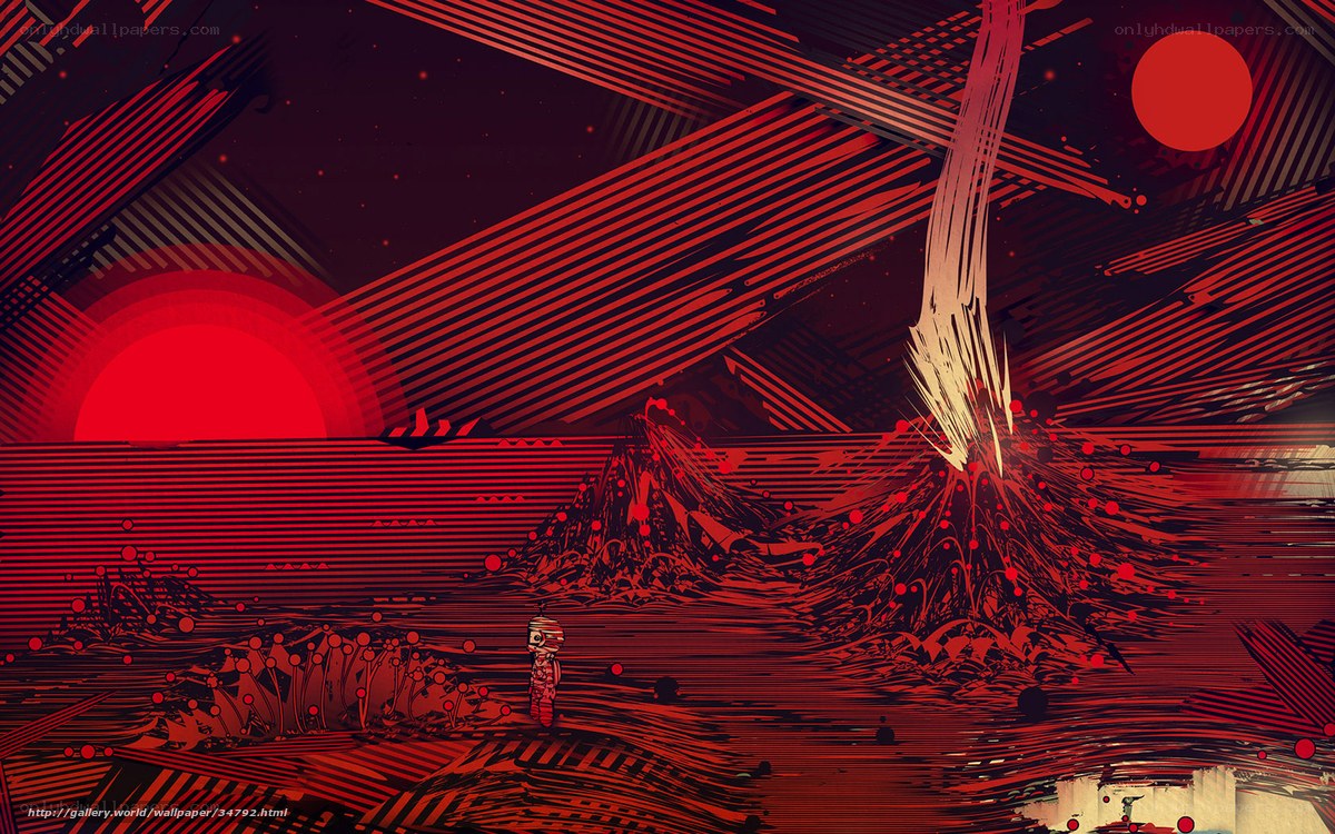 Red alien landscape with suns
