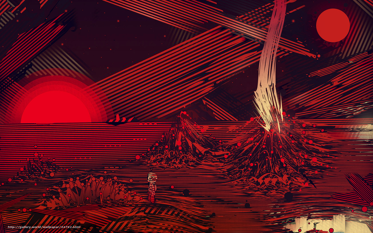 Red alien landscape with suns