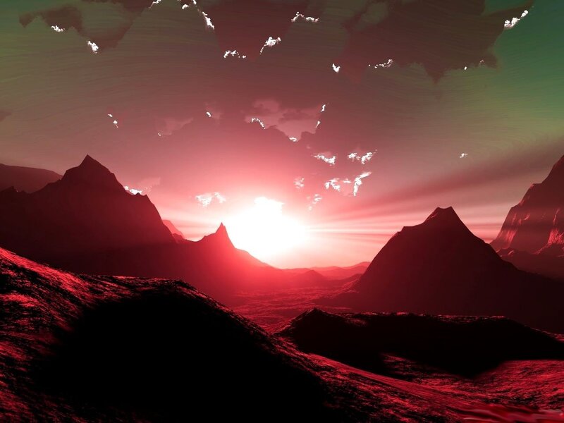 Red alien sunset landscape