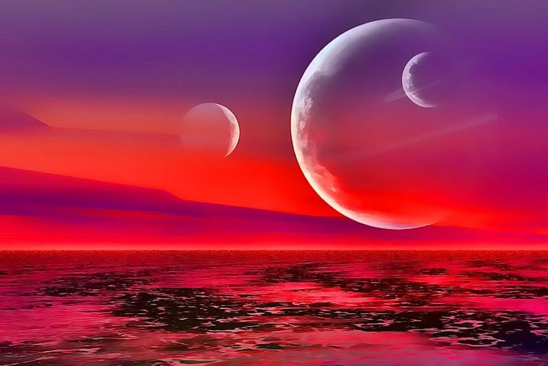 Red alien sunset with moons