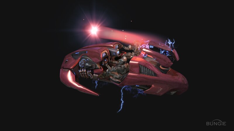 Red alien vehicle in space
