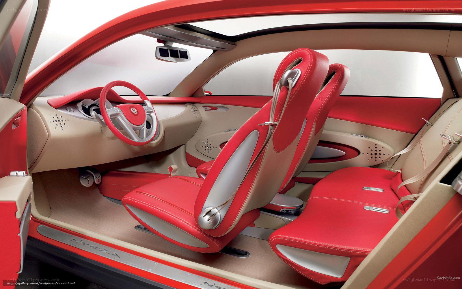 Red and beige car interior