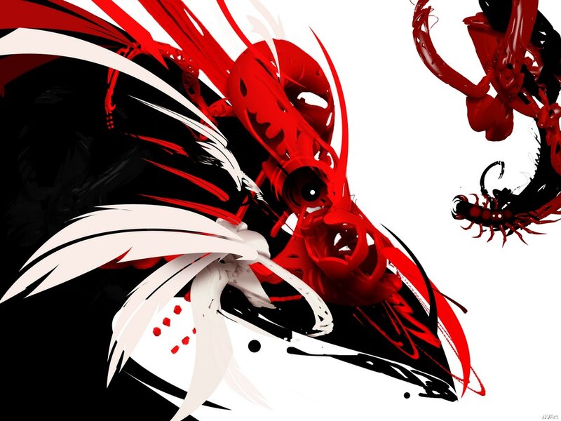 Red and Black Abstract Creature