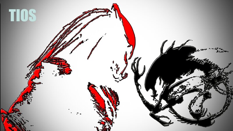 Red and black abstract figures