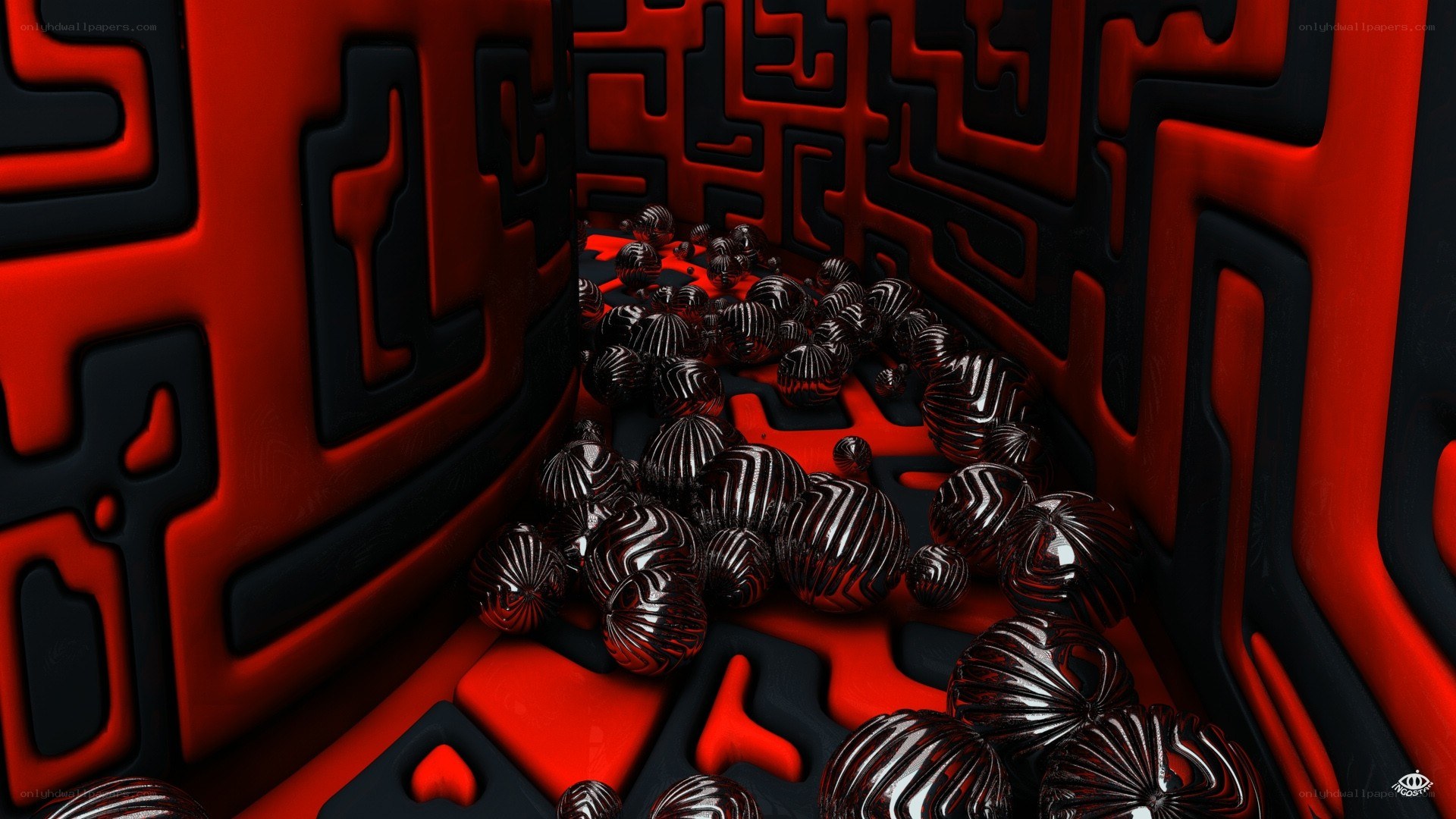 Red and black abstract maze