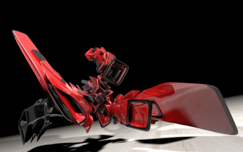 Red and Black Abstract Sculpture — Dramatic, 3d Render, Floor