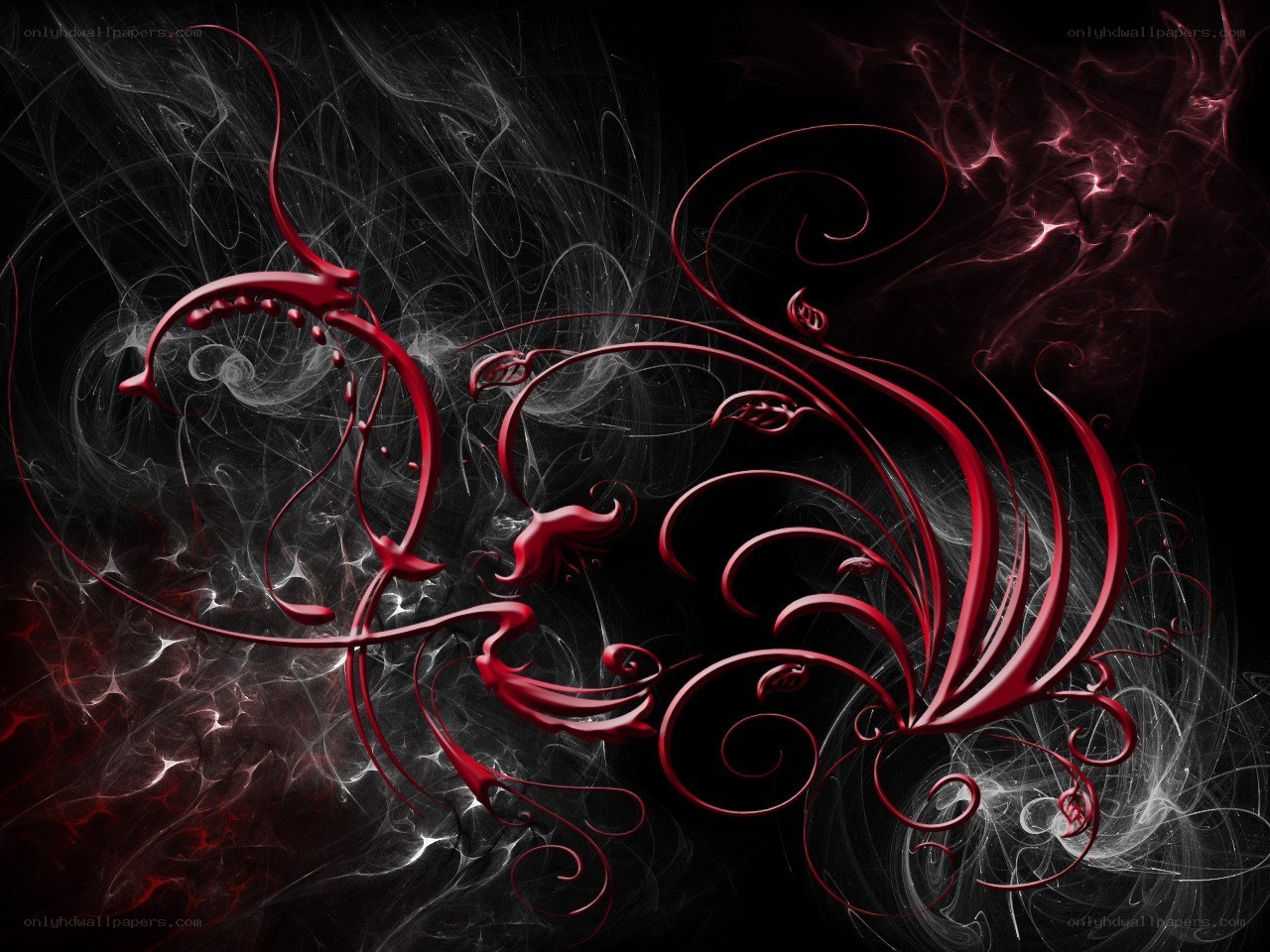 Red and black abstract swirls
