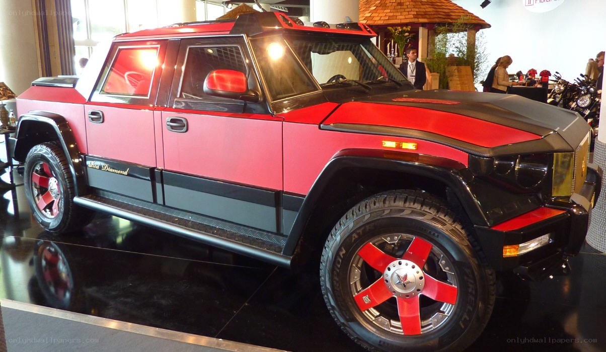 Red and black armored SUV