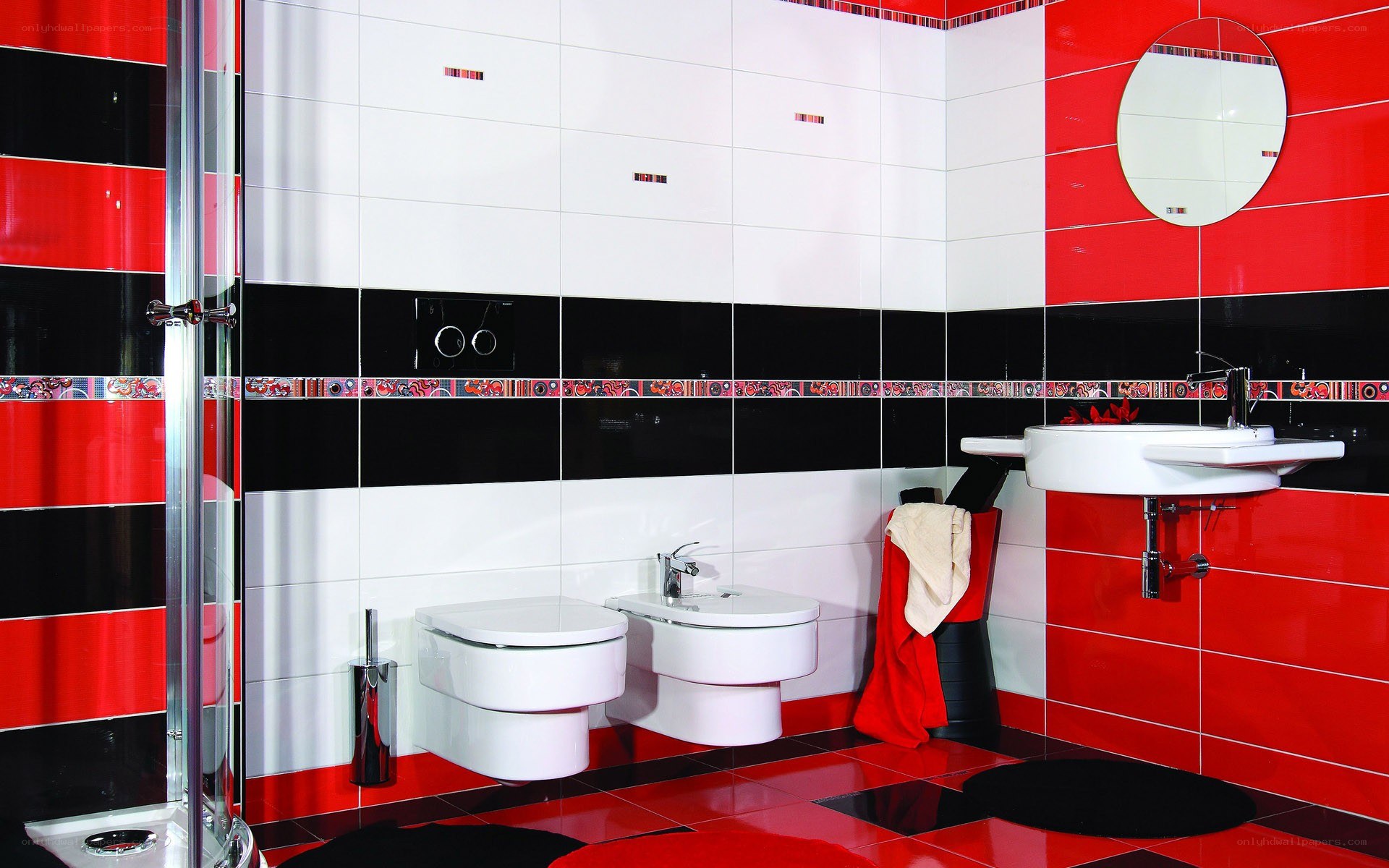 Red and black bathroom design