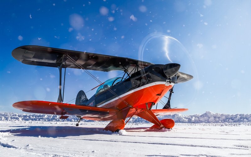 Red and Black Biplane — Dramatic