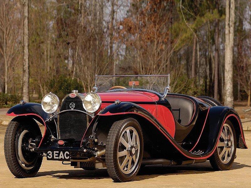 Red and black Bugatti roadster