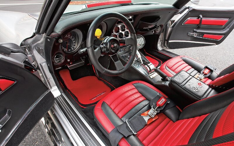 Red and black car interior
