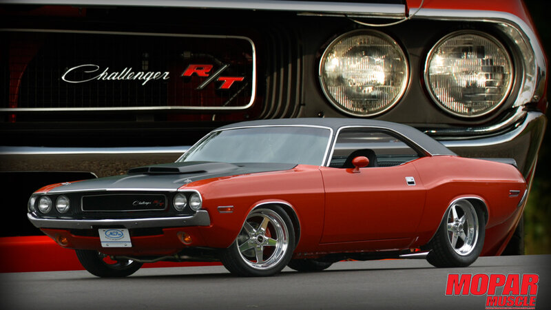 Red and black Challenger muscle car