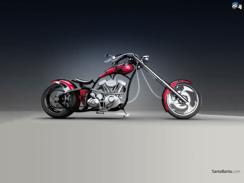 Red and Black Chopper Motorcycle
