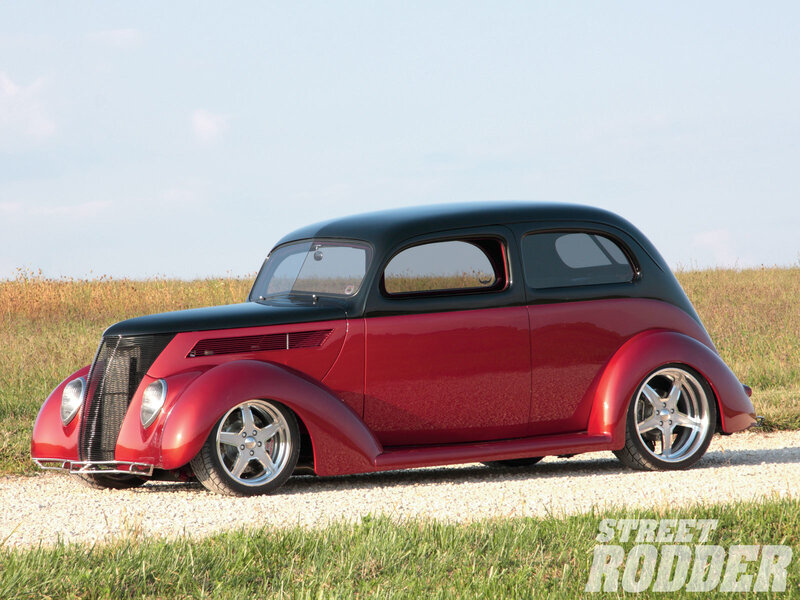 Red and black classic hot rod
