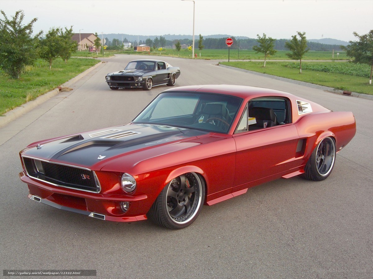 Red and black classic muscle cars