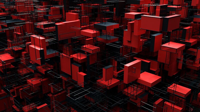 Red and Black Cubes — Abstract, 3d Render, Grid