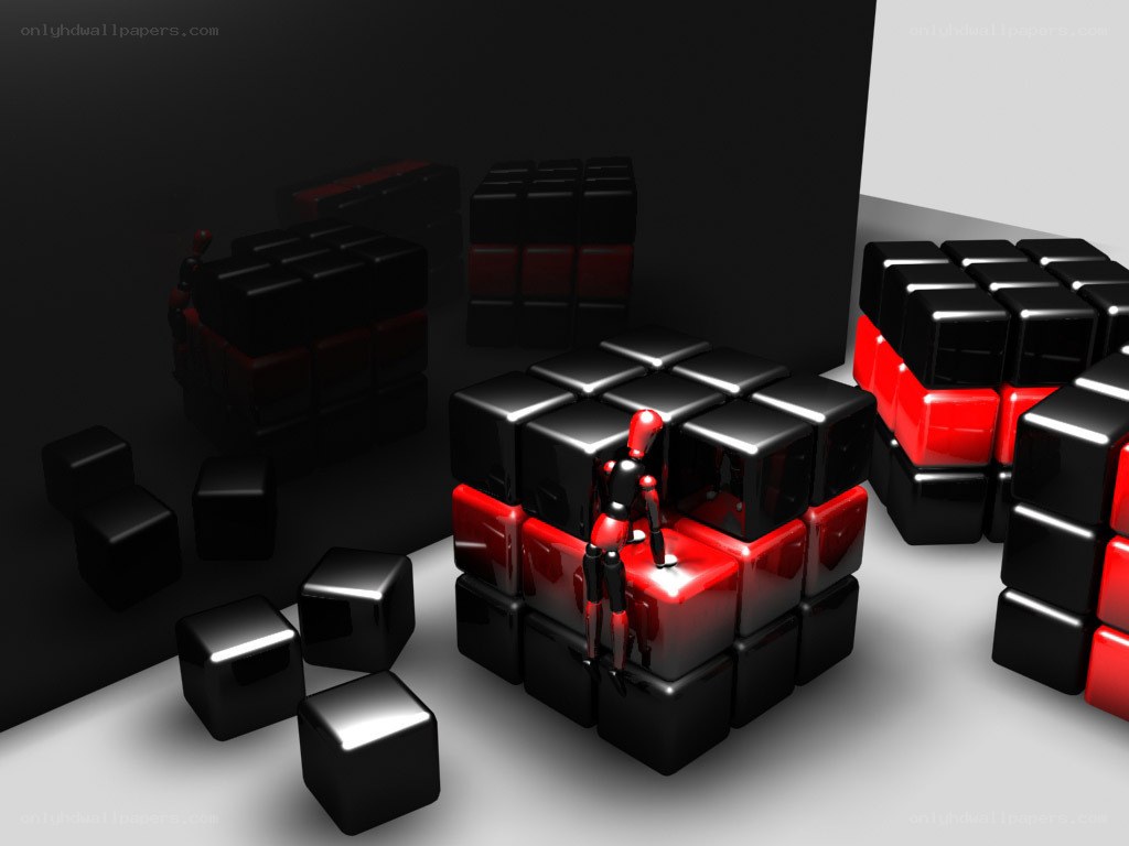 Red and black cubes with figure