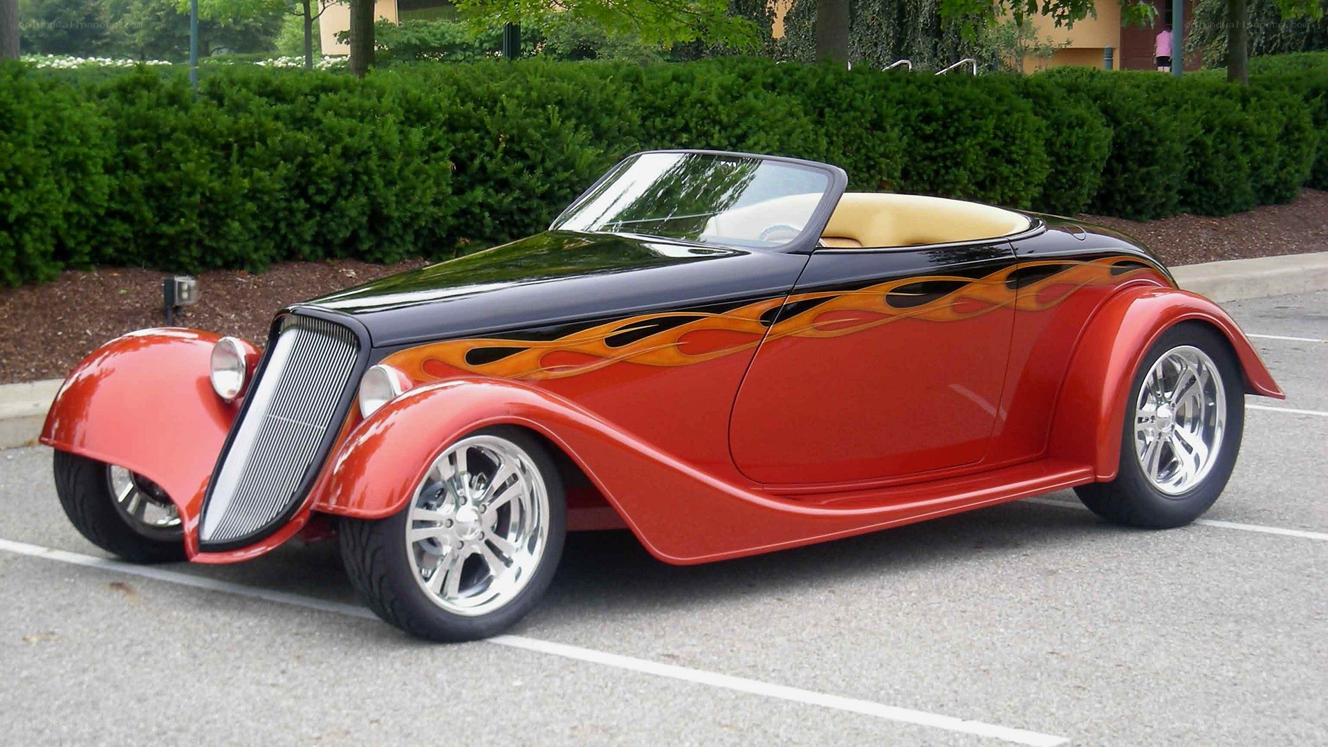 Red and black flame custom car