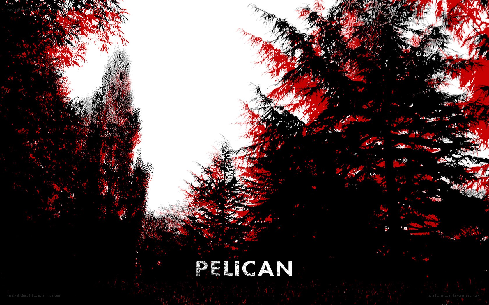 Red and black forest scene