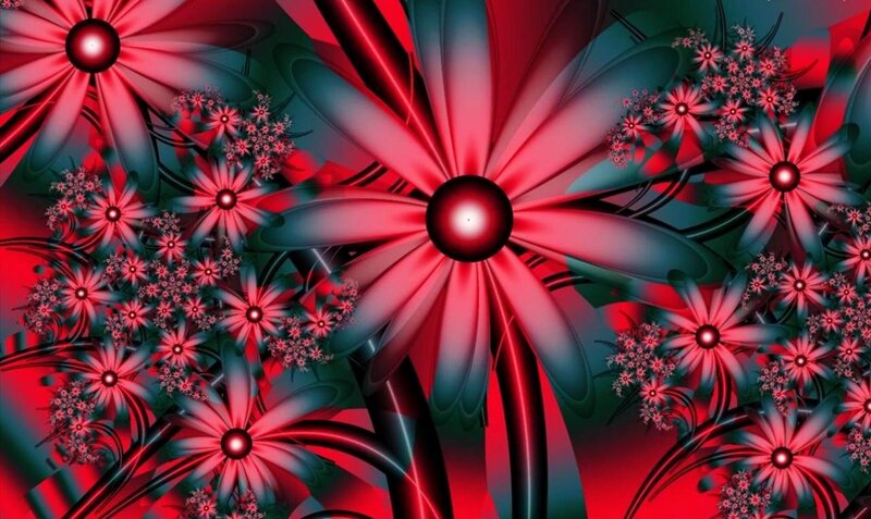 Red and Black Fractal Flowers