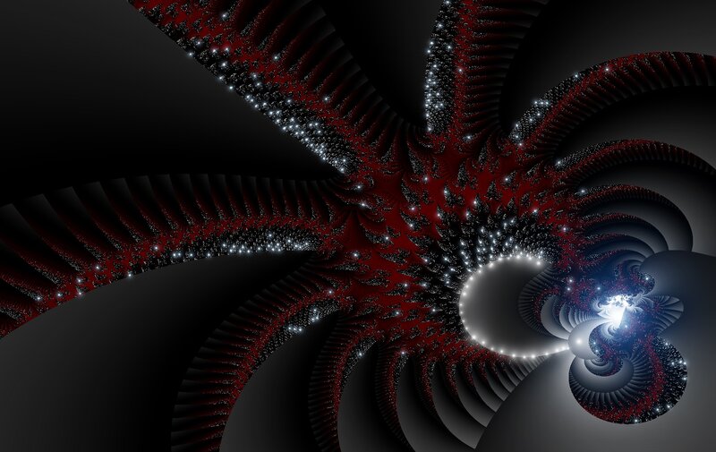 Red and Black Fractal Pattern — Dramatic, Digital Art, Spiral