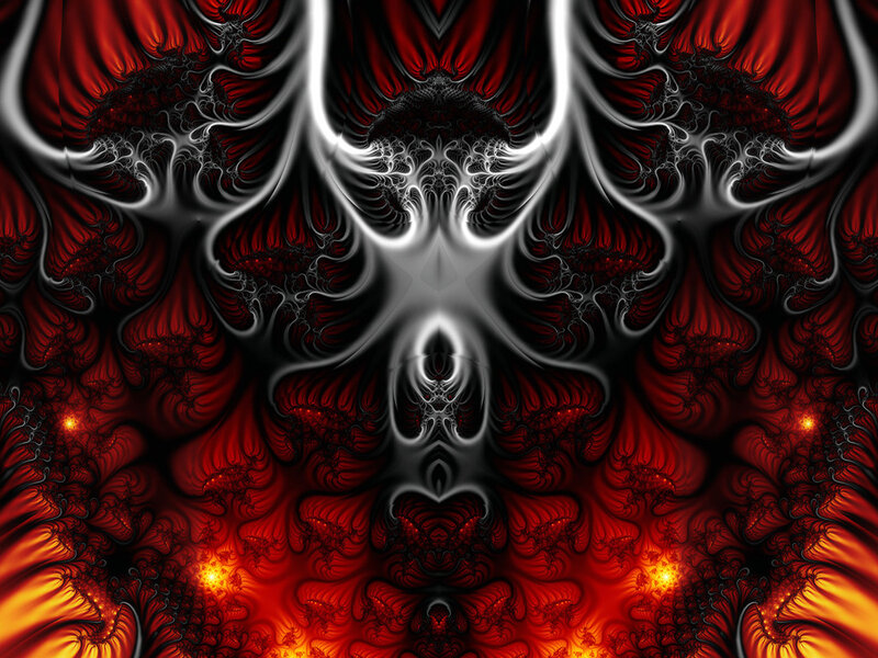 Red and Black Fractal Pattern — Dramatic, Digital Art, Symmetry