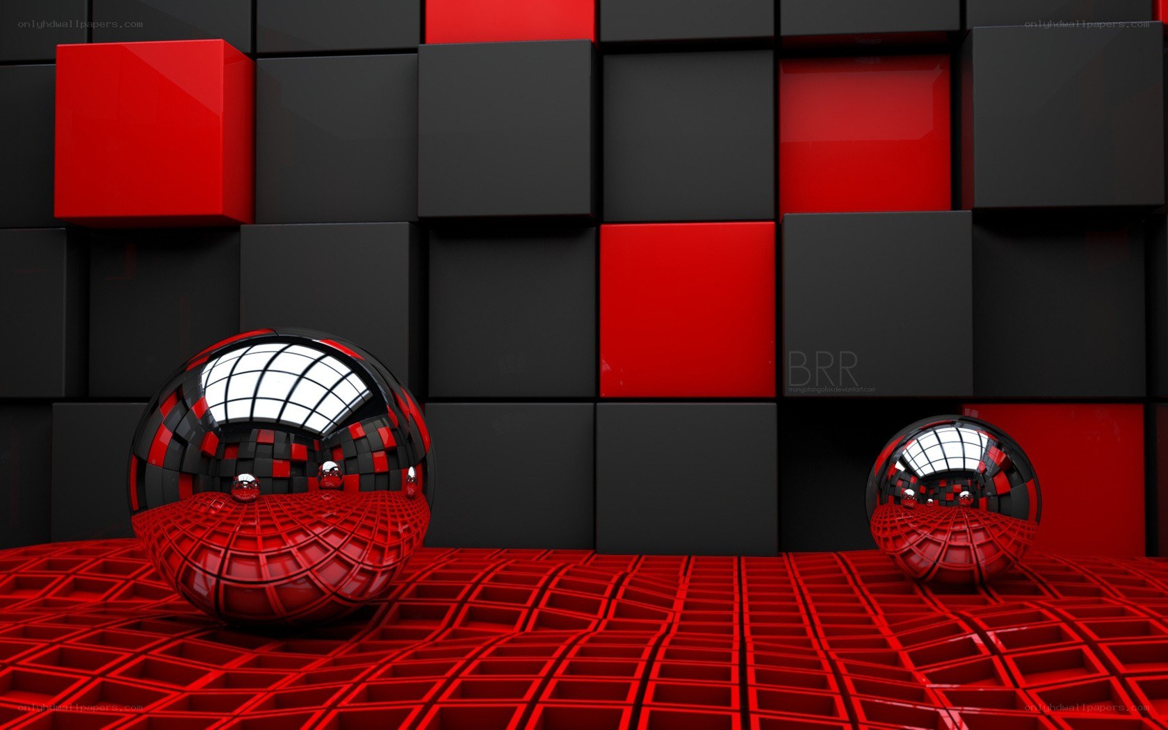 Red and black geometric scene