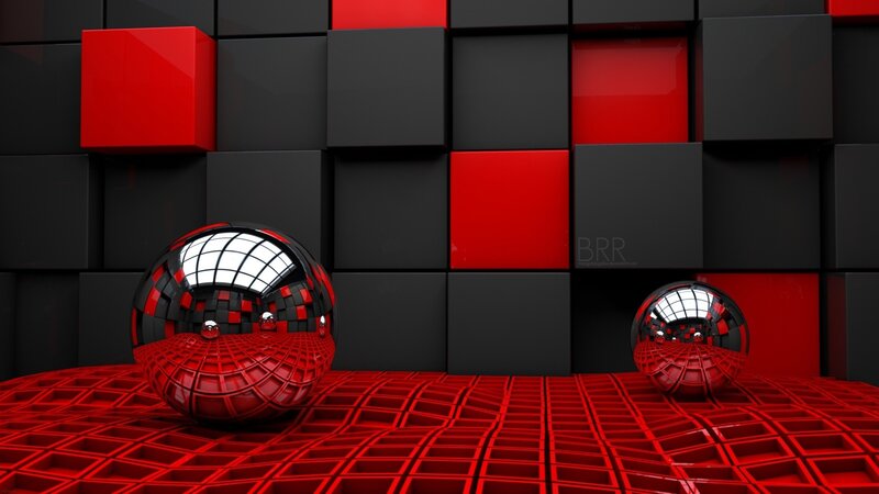 Red and black geometric spheres