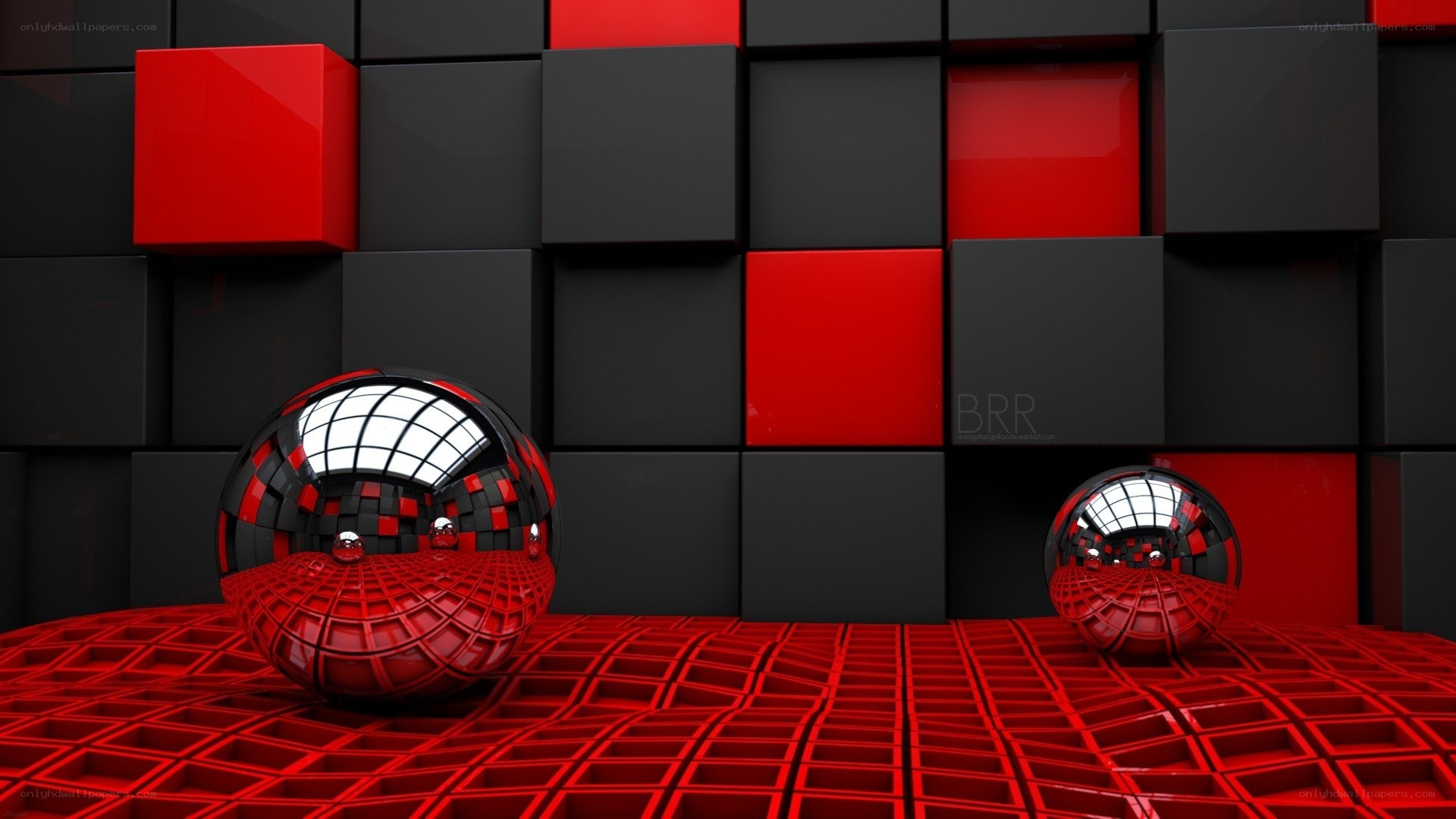 Red and black geometric spheres