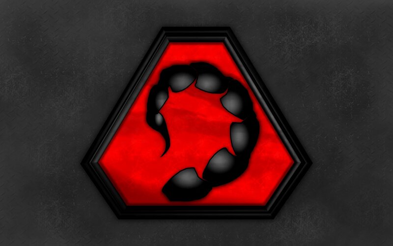 red and black hexagon logo