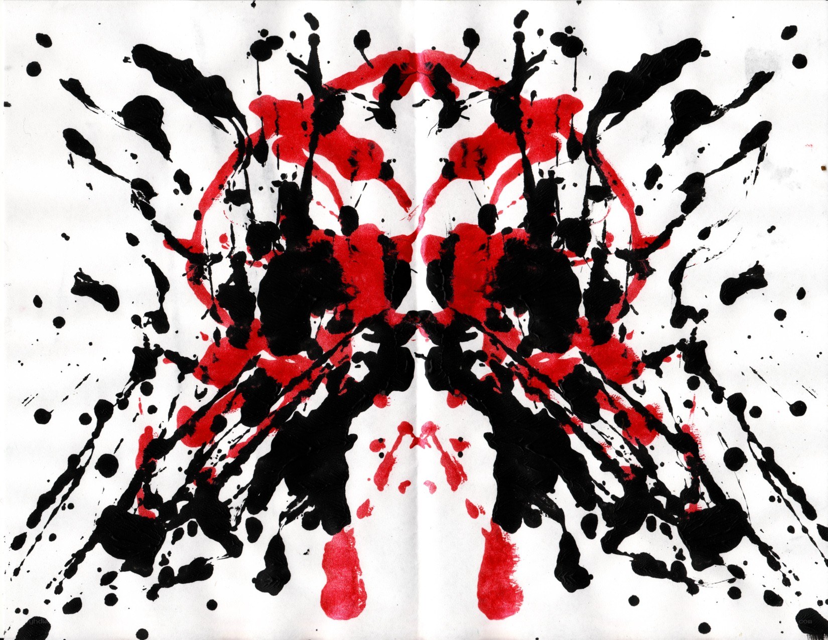 Red and black ink splatter art