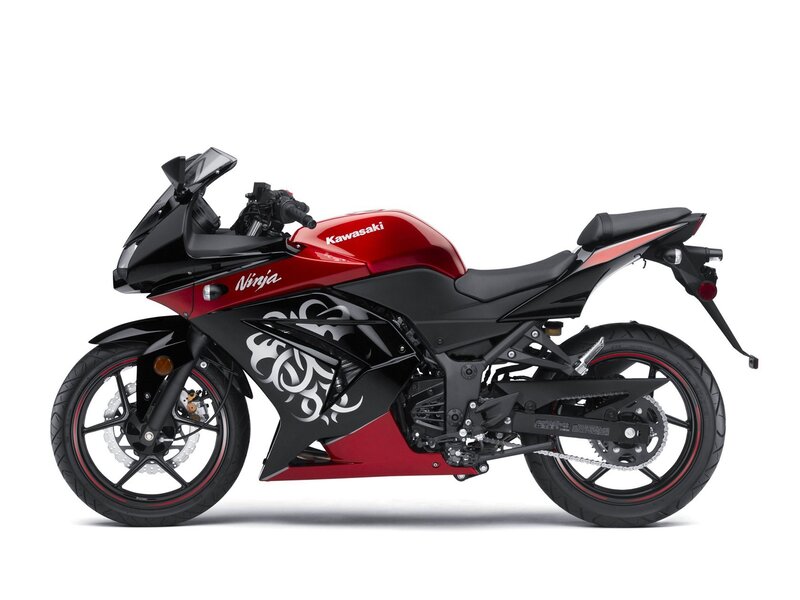 Red and black Kawasaki Ninja motorcycle