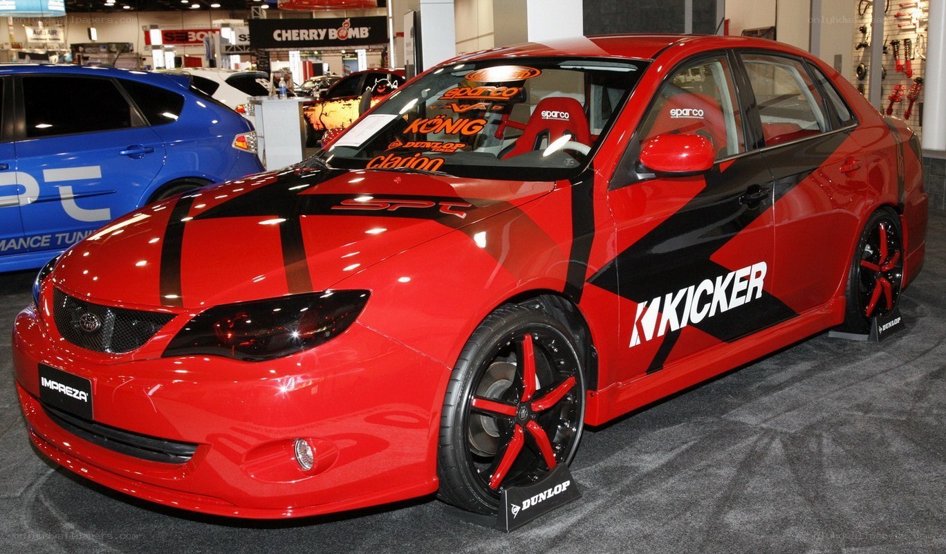 Red and black modified Subaru Impreza