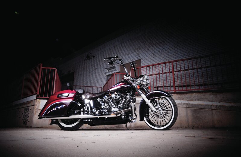 Red and Black Motorcycle — Dramatic, Night, Photograph, Brick Wall
