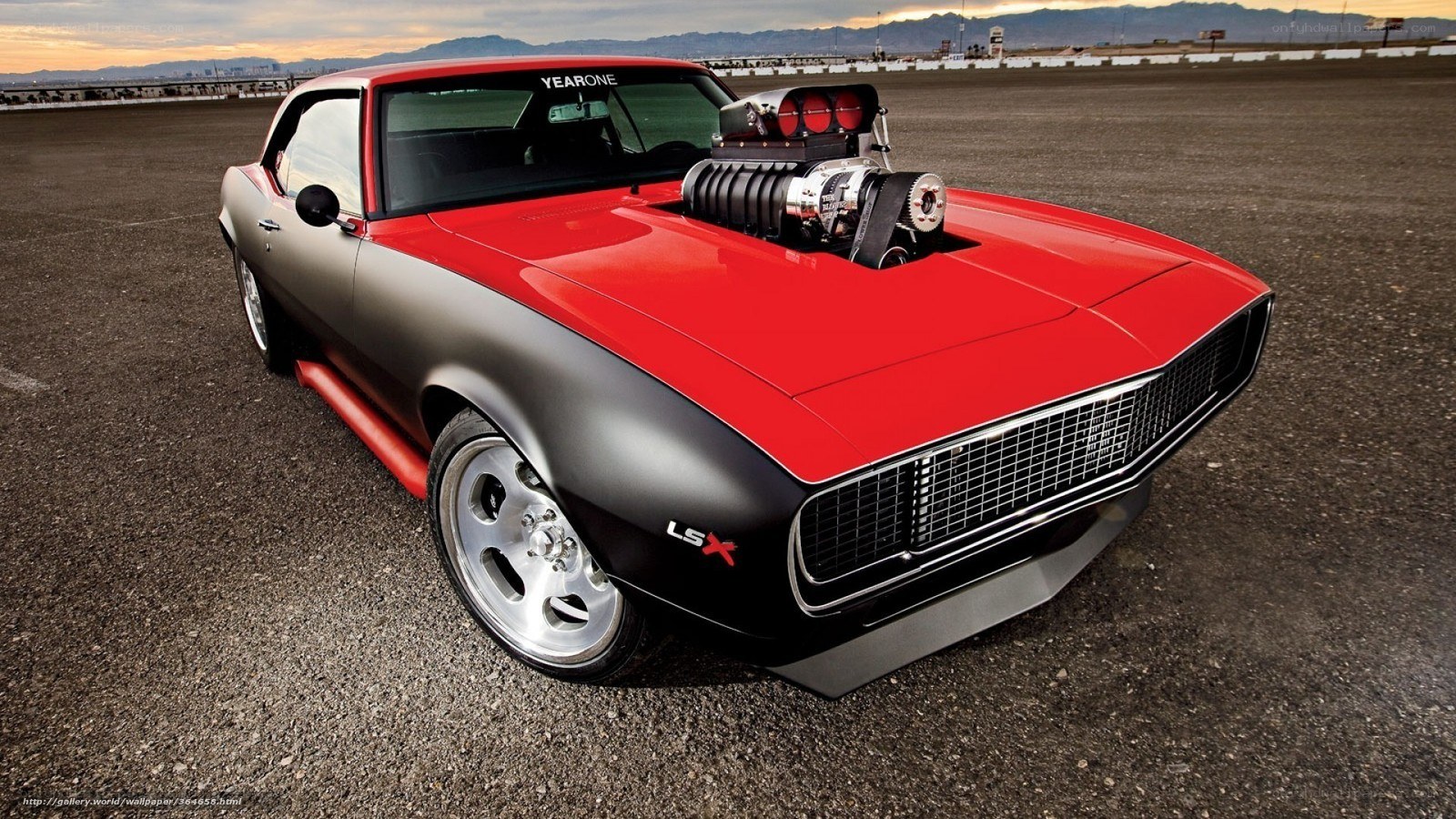 red and black muscle car